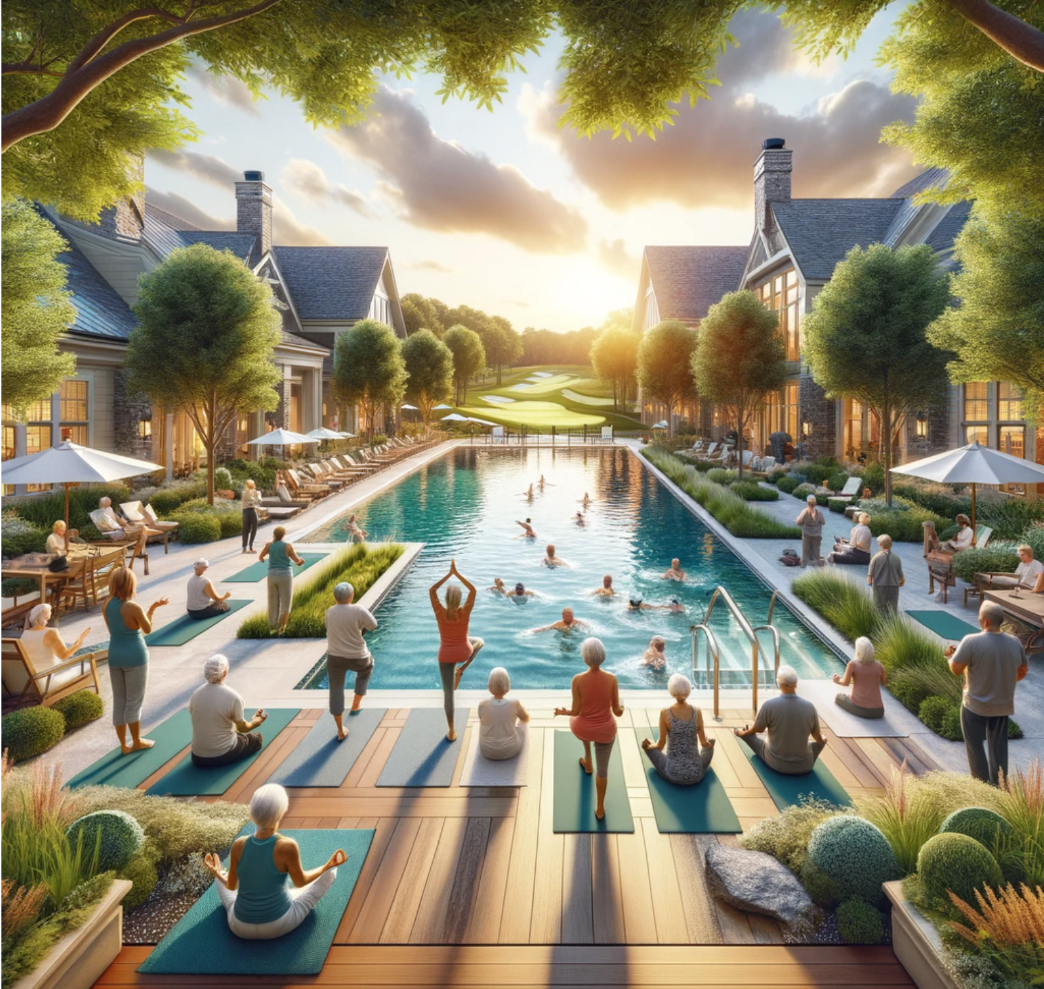 Explore vibrant 55+ NJ communities: luxury pools, golf, yoga, lush gardens. Ideal for active, social senior living.